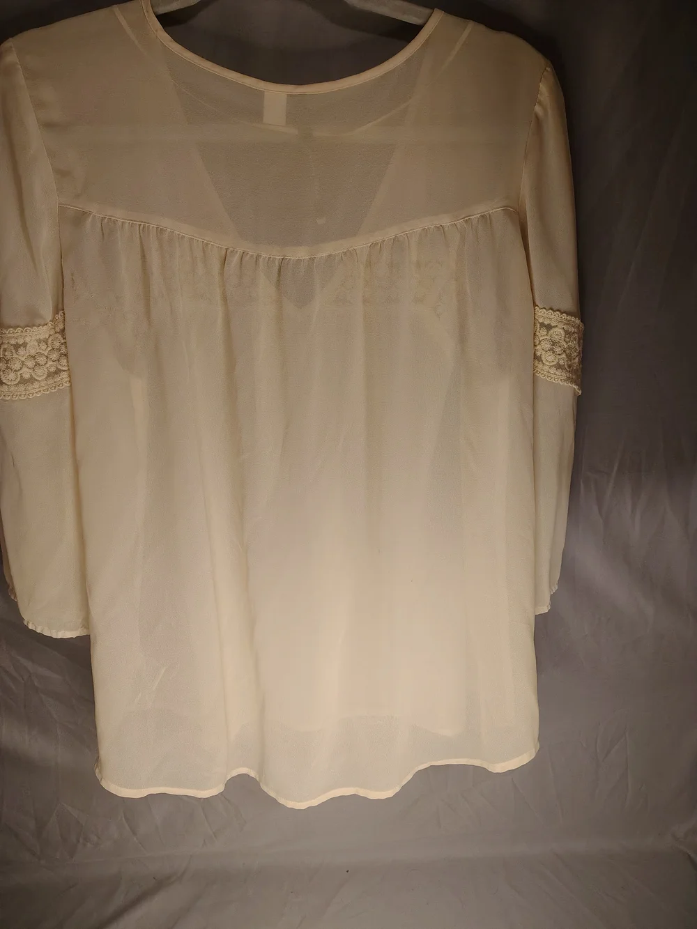 LC Lauren Conrad Cream Lace Trim Boho Peasant Blouse Fairy Sheer Lace Size  L